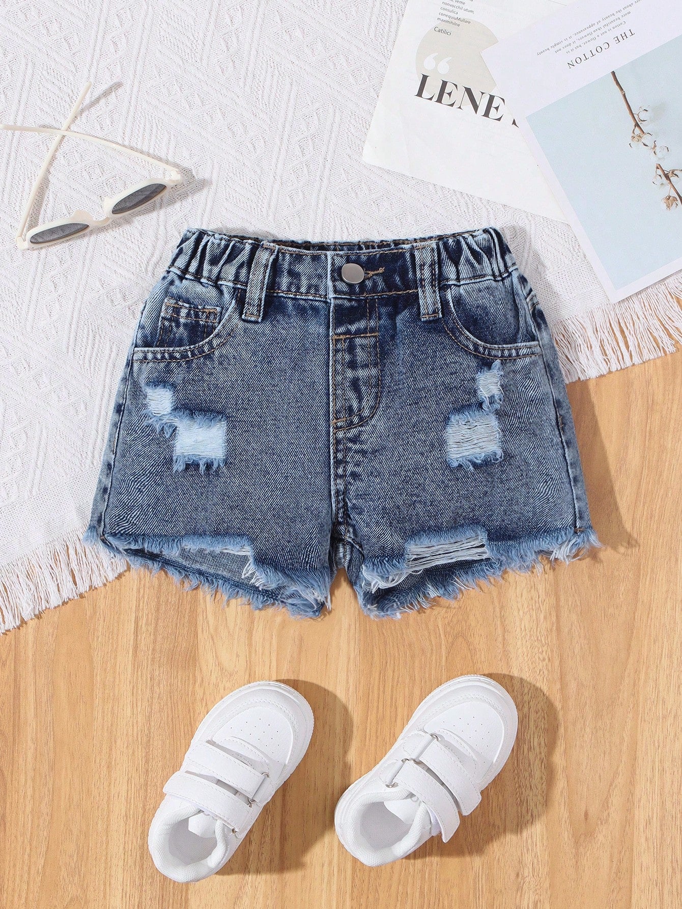 Young Girls' Distressed Frayed Hem Denim Shorts