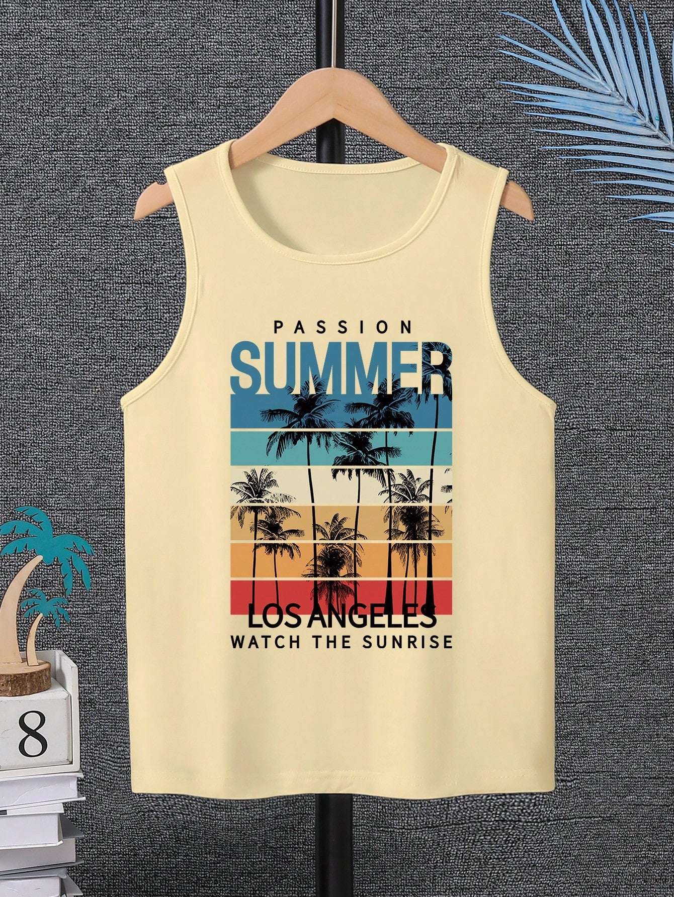 Tween Boy Summer Casual Coconut Tree Printed Round Neck Tank Top