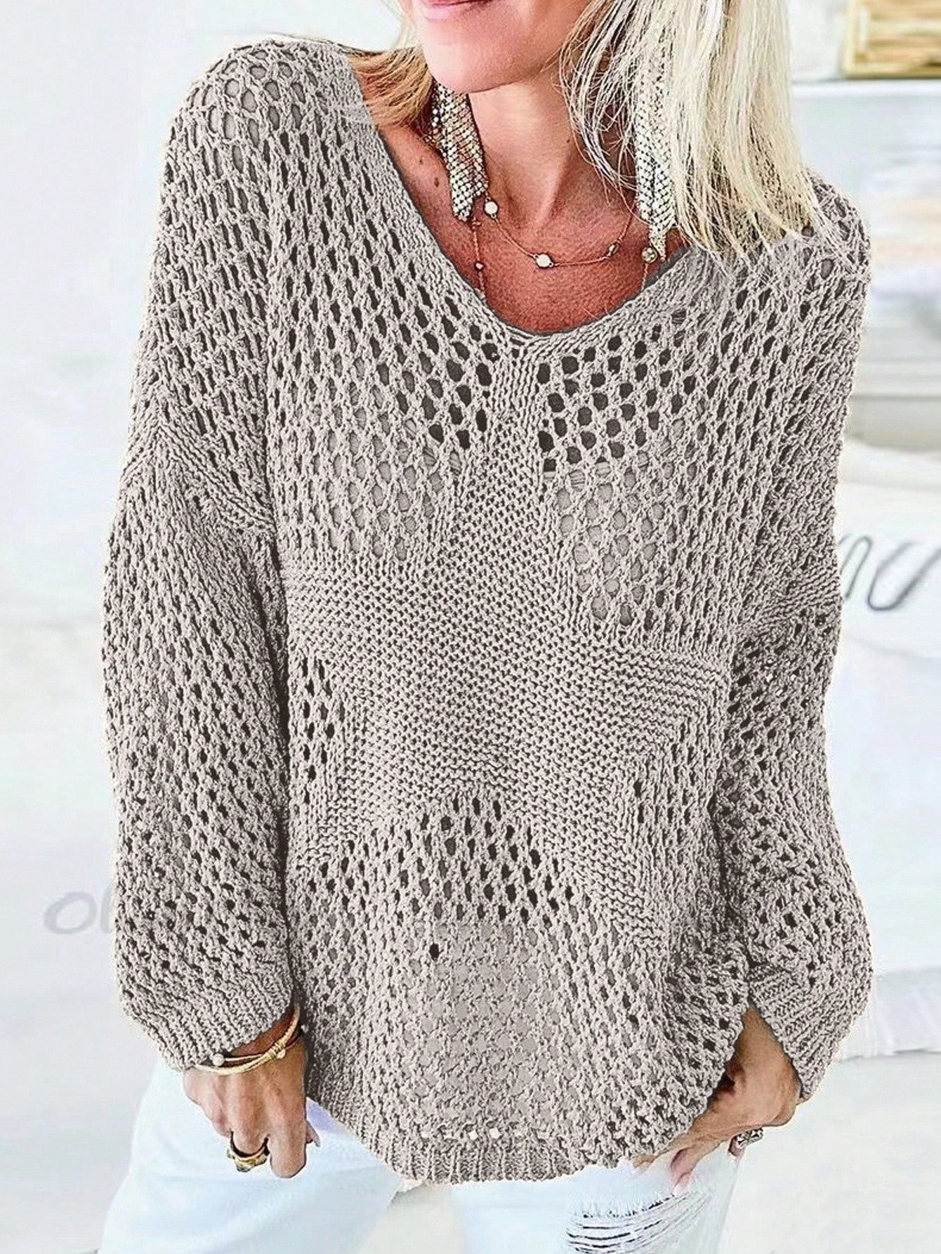 Plus Size Solid Color Casual Casual Long Sleeve Sweater