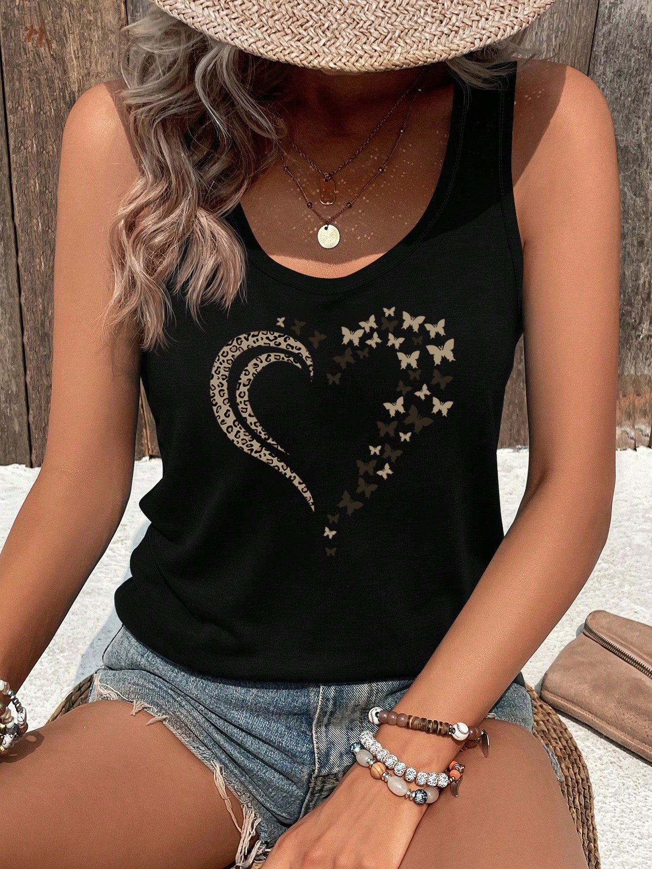 Women's Summer Sunset Printed Casual Tank Top With Round Neck