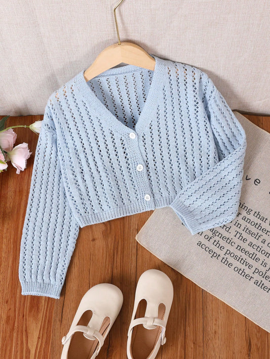 Tween Girls All-Match Casual And Fashionable Hollow Out Cardigan For Street-Chic Look