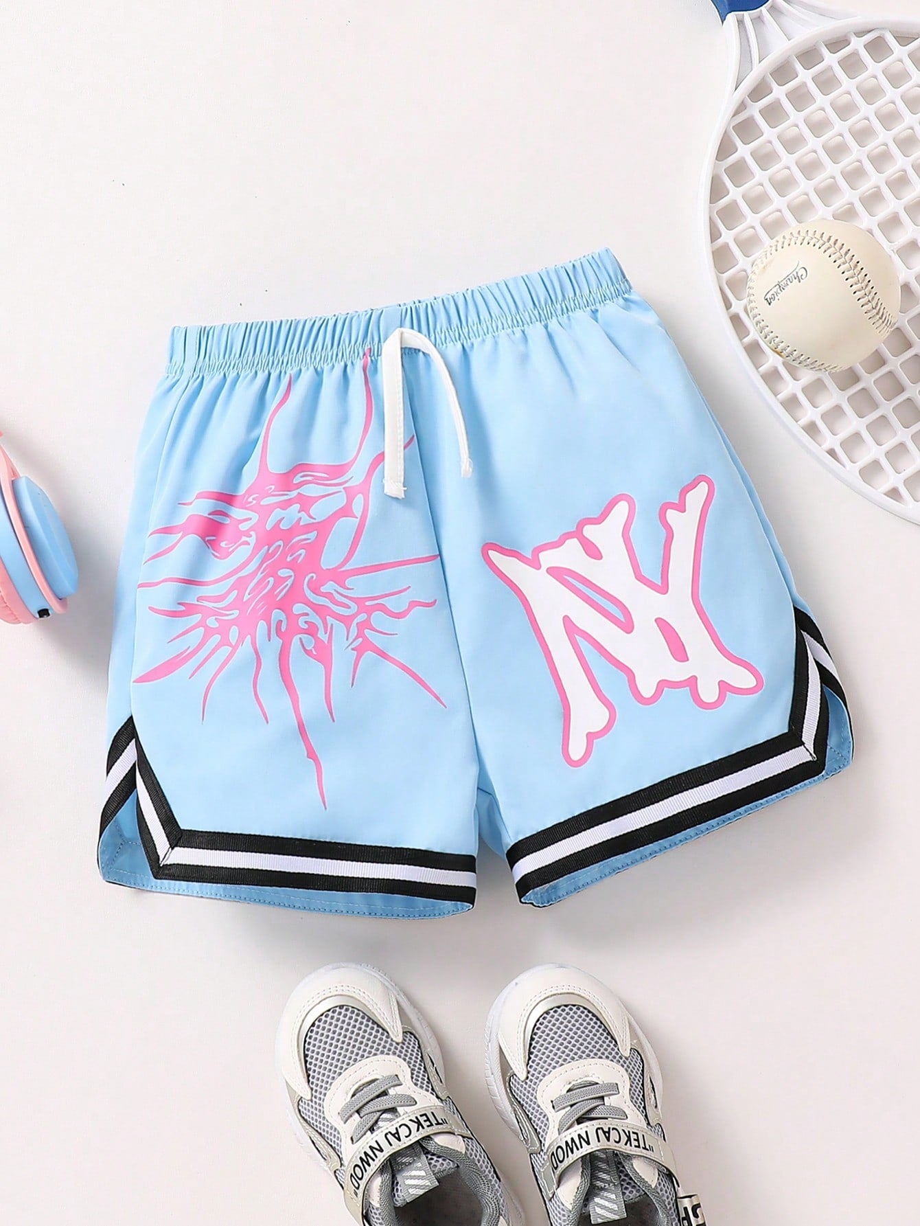 1pc Young Boys' Casual Sports Contrast Letter Printed Shorts With Decorative Edging Suitable For Everyday, Sports, College, Outdoors, Playgrounds In Spring And Summer