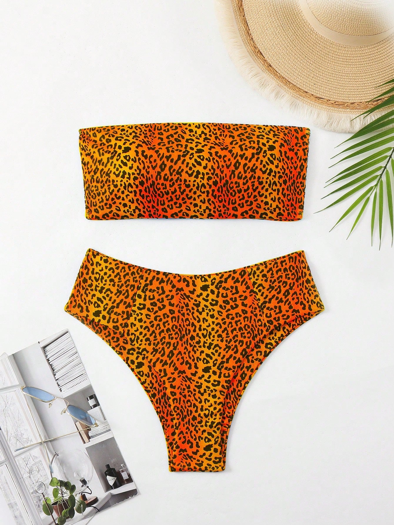 Swim Summer Beach Leopard Bandeau High Waisted Bikini Set