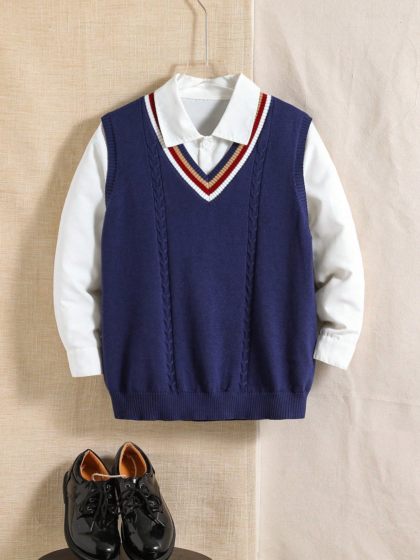 Kids/Tween Boys' Casual V-Neck Contrasting Color Trim Sleeveless Sweater Vest