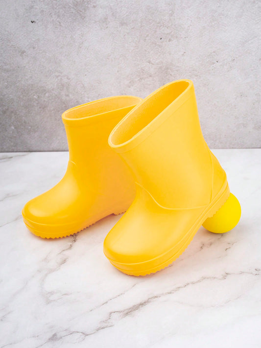 1pair Boys' Yellow Flat Trendy, Simple, Comfortable Casual Rain Shoes Suitable For Everyday Wear All Seasons