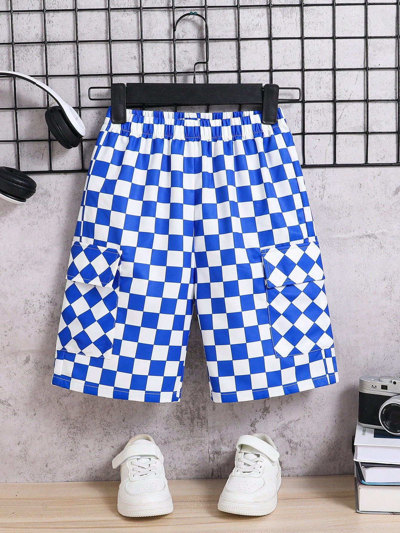 Tween Boy Checker Print Flap Pocket Shorts