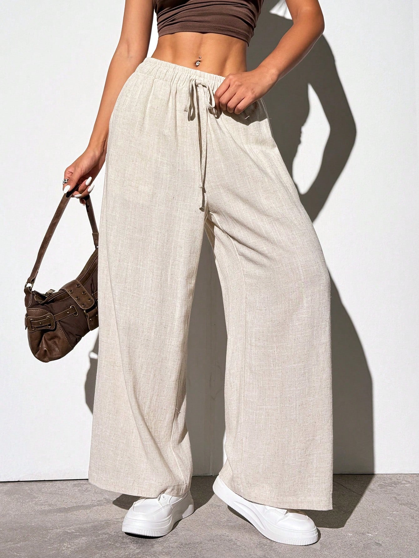 Basic Casual Loose Solid Color Wide Leg Pants