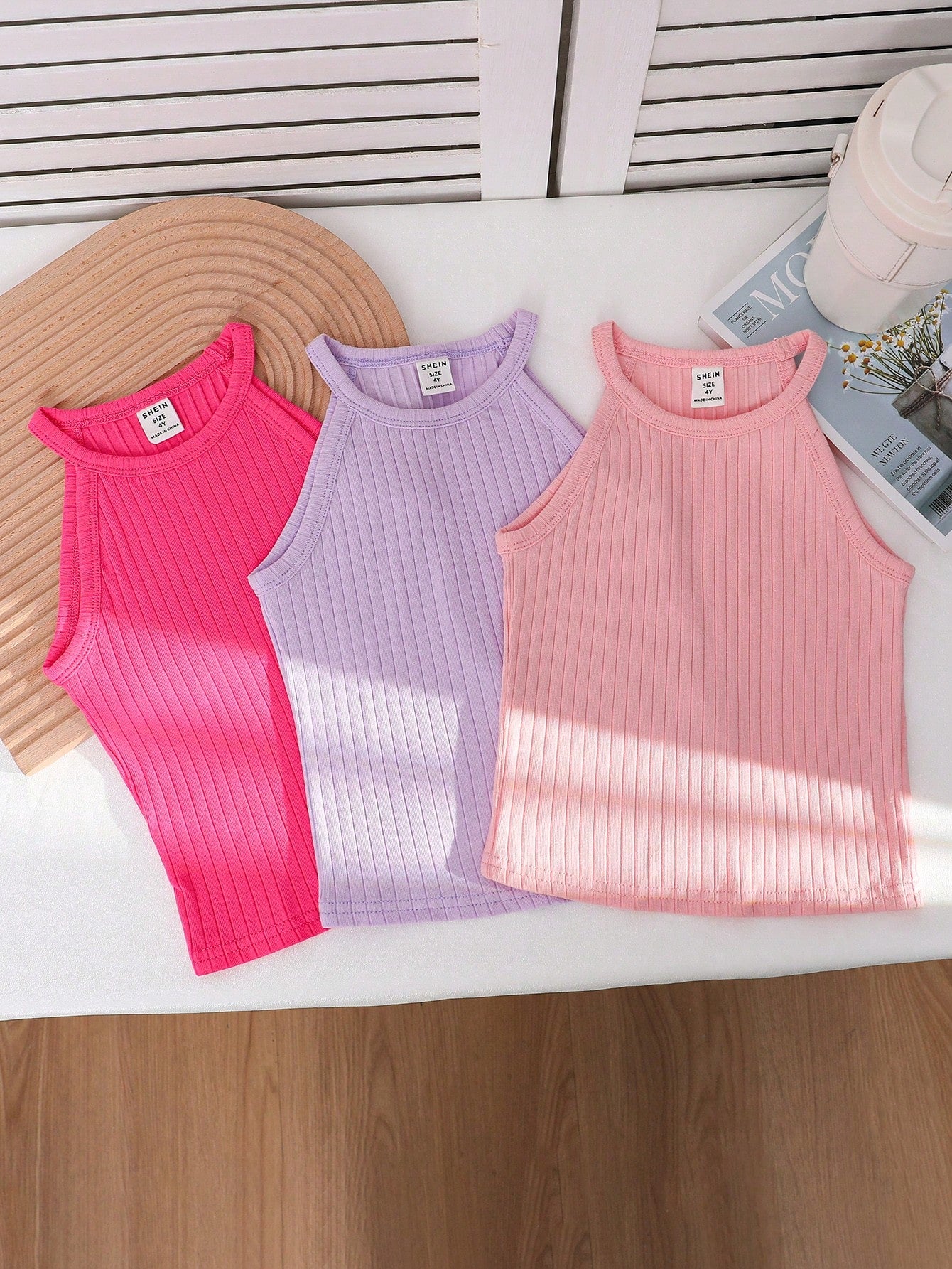 Young Girl Sporty & Cool Knit Tank Top, Ribbed, Solid, 3pcs/Pack