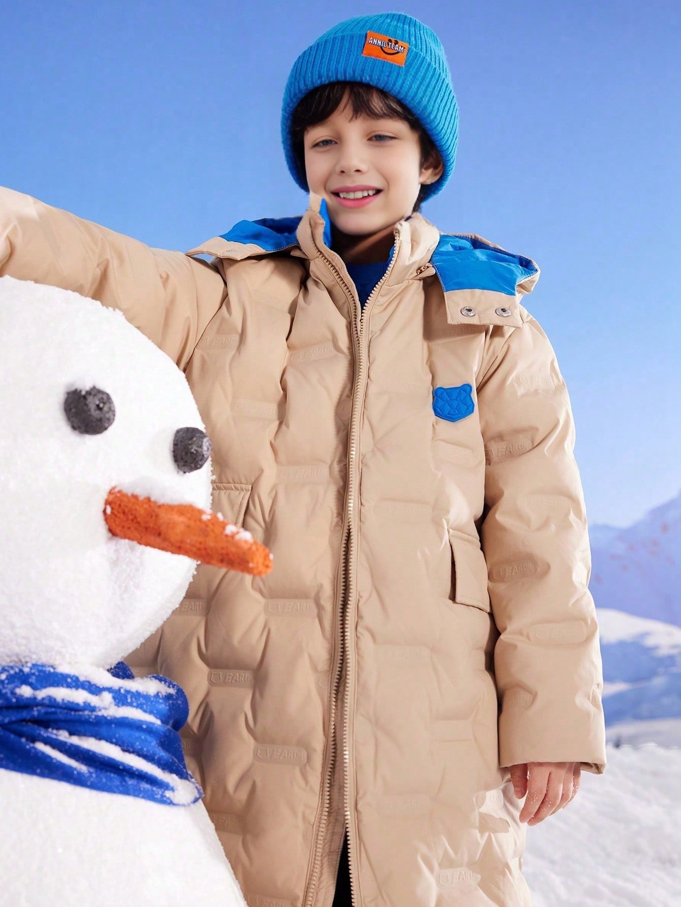 Tween Boy Winter Thickened Warm Fashion Loose Hooded Winter Coats Apricot