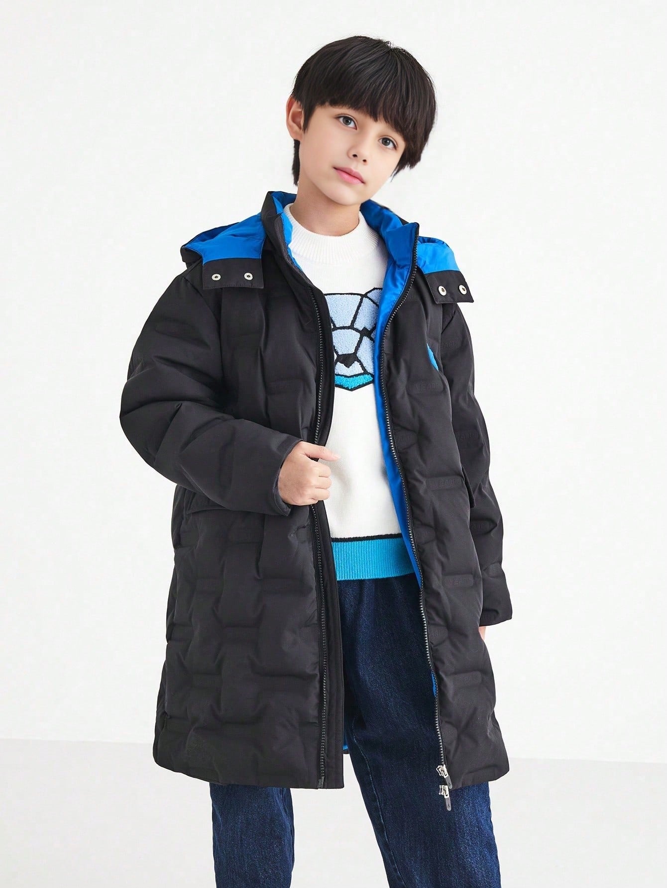 Tween Boy Winter Thickened Warm Fashion Loose Hooded Winter Coats Apricot