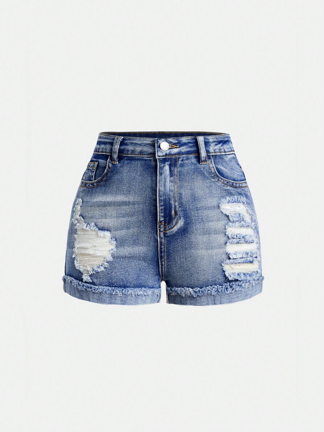 Tween Girl Summer Casual Stonewashed Distressed Ripped Rolled Hem Frayed Edge Denim Jeans Shorts