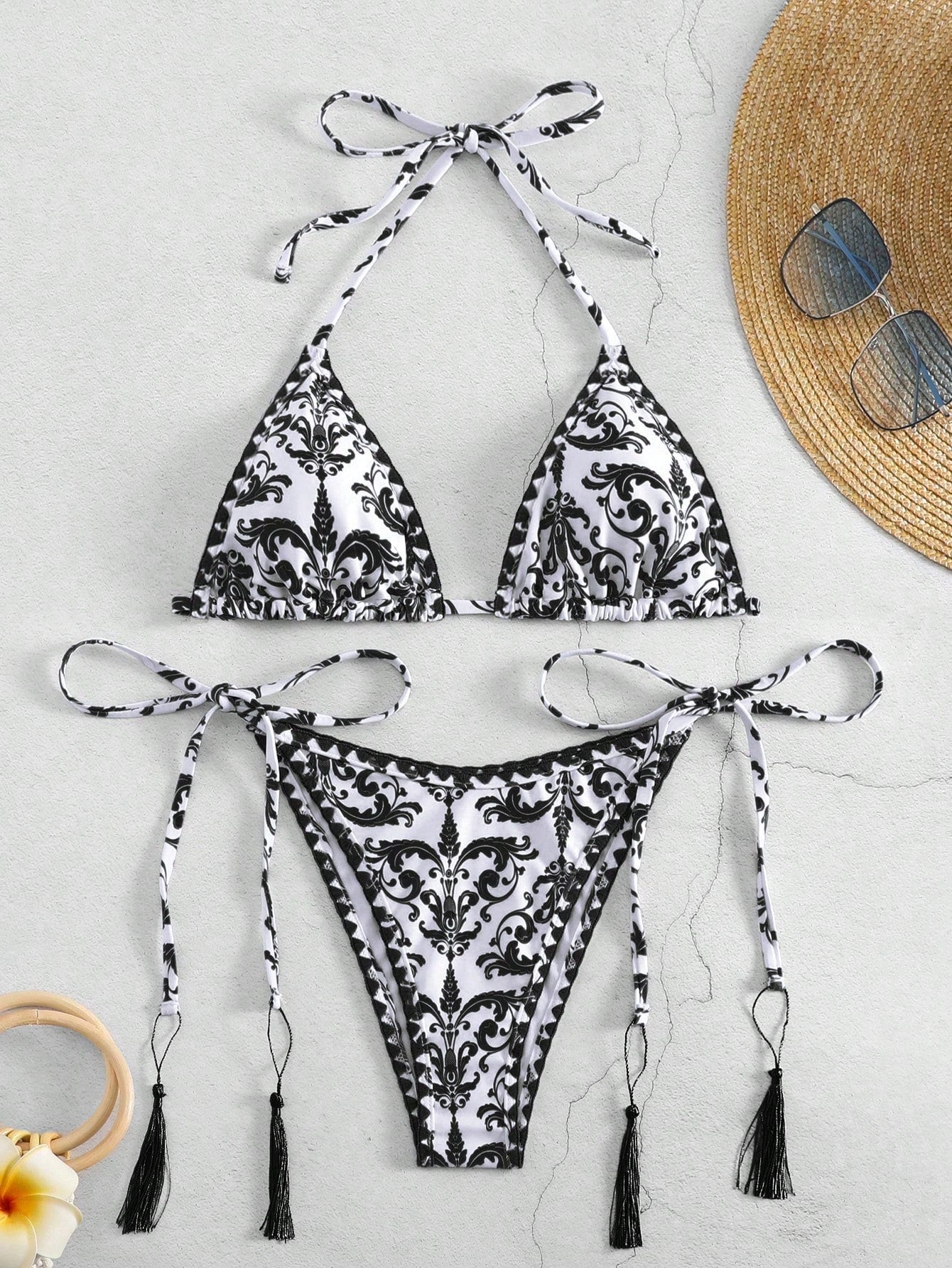 Swim Printed Halter Neck Bikini Two Piece Swimsuits Set, String Beach Outfit Bathing Suit Summer,Summer Beach