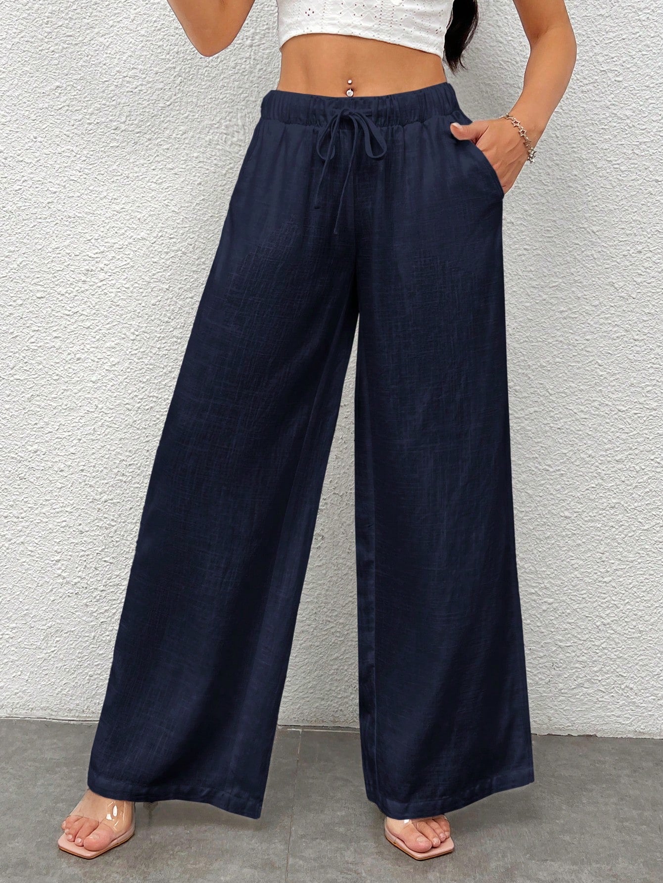 Women's Solid Color Simple Daily Woven Wide Leg Pants