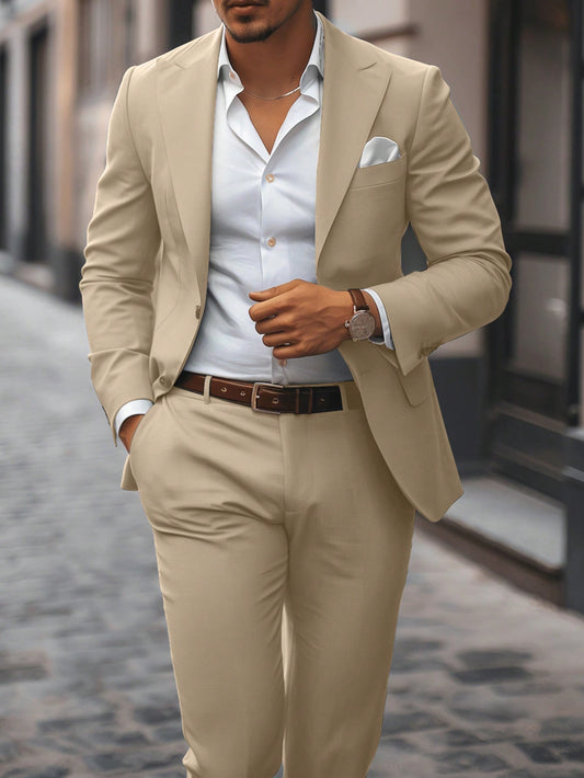 Men's Suit Set With Notched Collar Single Breasted Long Sleeve Suit Jacket And Pants