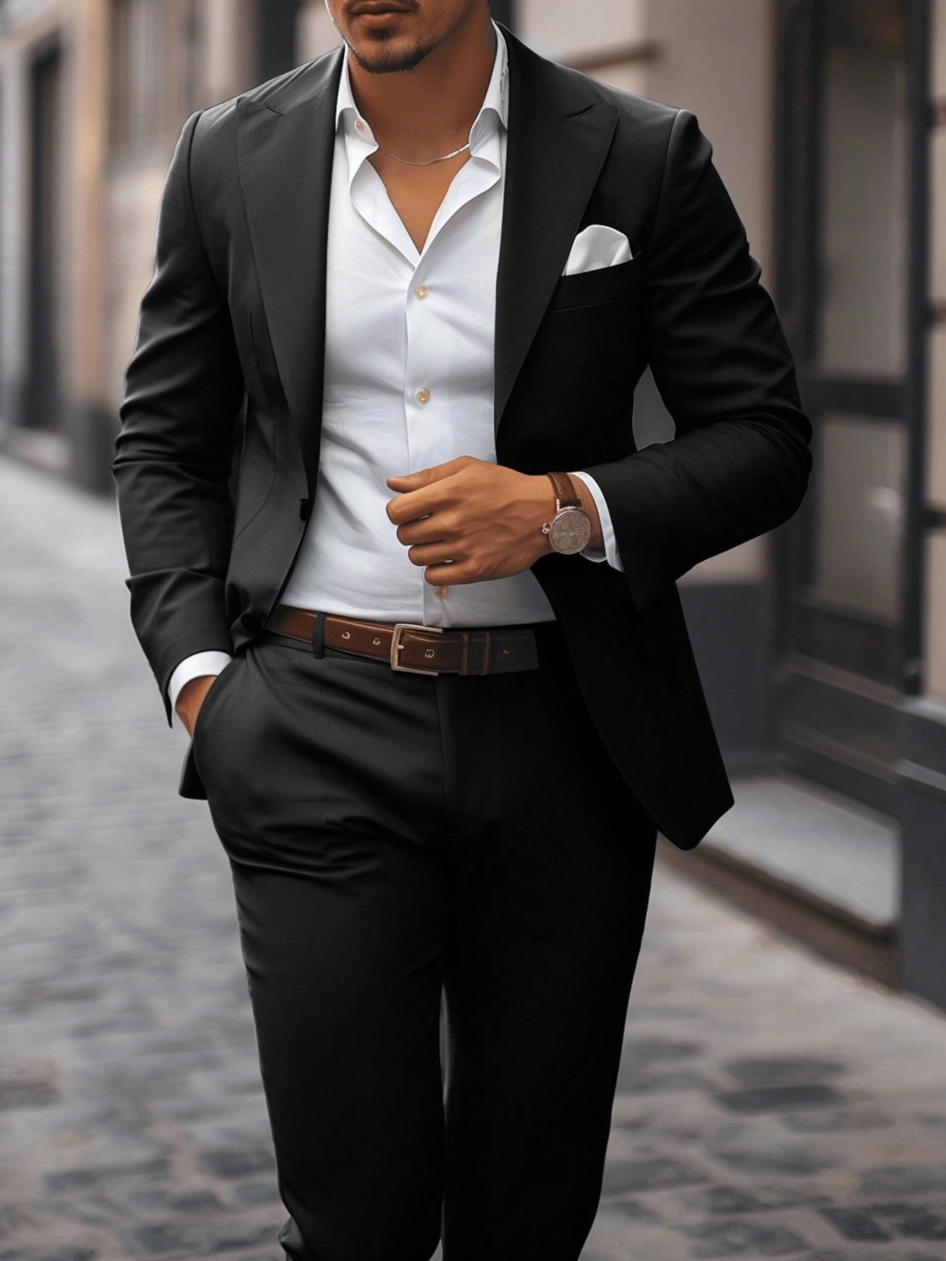 Men's Suit Set With Notched Collar Single Breasted Long Sleeve Suit Jacket And Pants