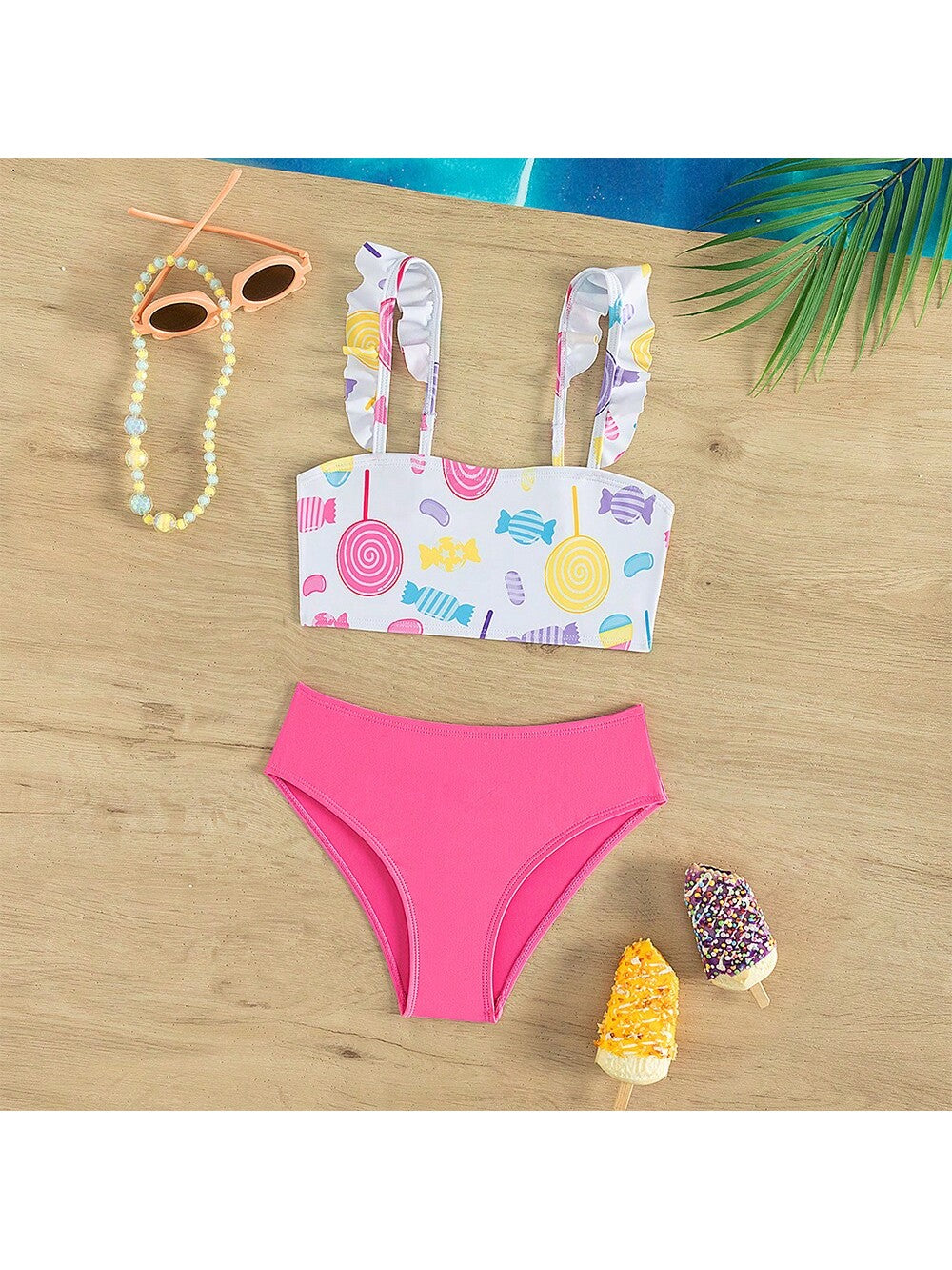 Tween Girl Cute Pink Lollipop Pattern Tankini Set