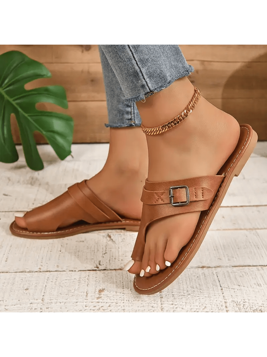 Women's Flat French Style Sandals, Slip-Ons, New Arrivals, Perfect For Wearing With Skirts During Summer, With Toe Separator, Ultra-Fine Fiber Upper