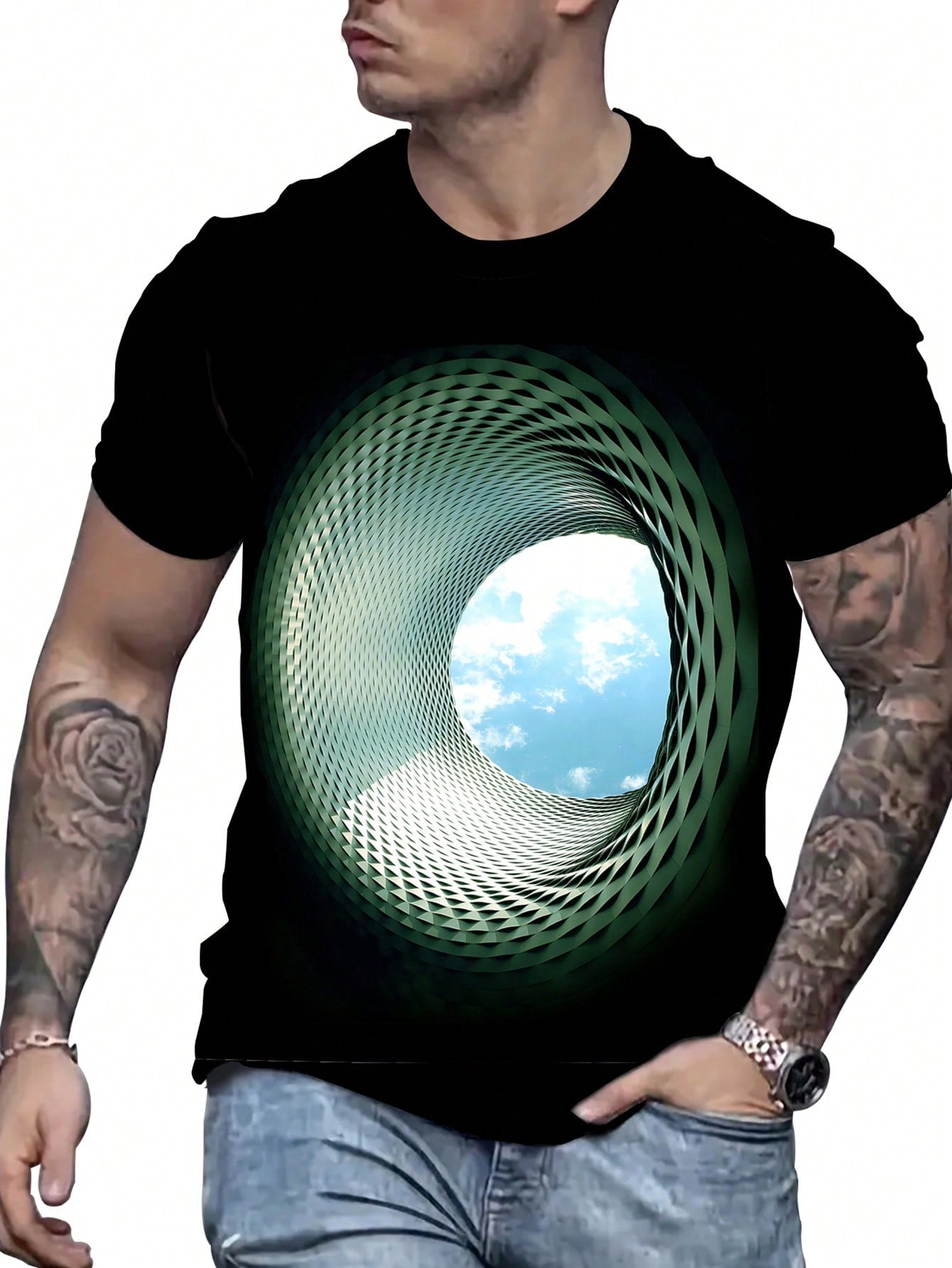 Plus Size Men's Casual Sky Print Round Neck Short Sleeve T-Shirt