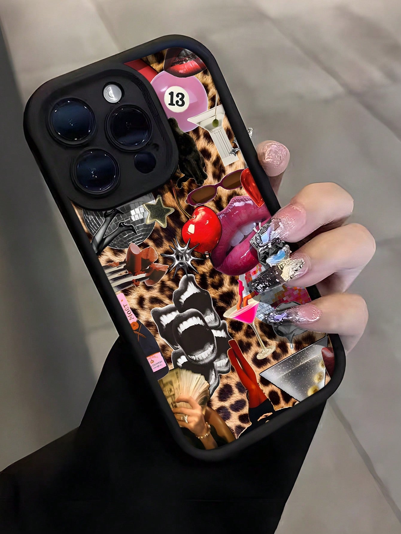 1pc Sweet And Spicy Leopard & Lip Print Shockproof Anti-Slip Soft TPU Phone Case For IPhone