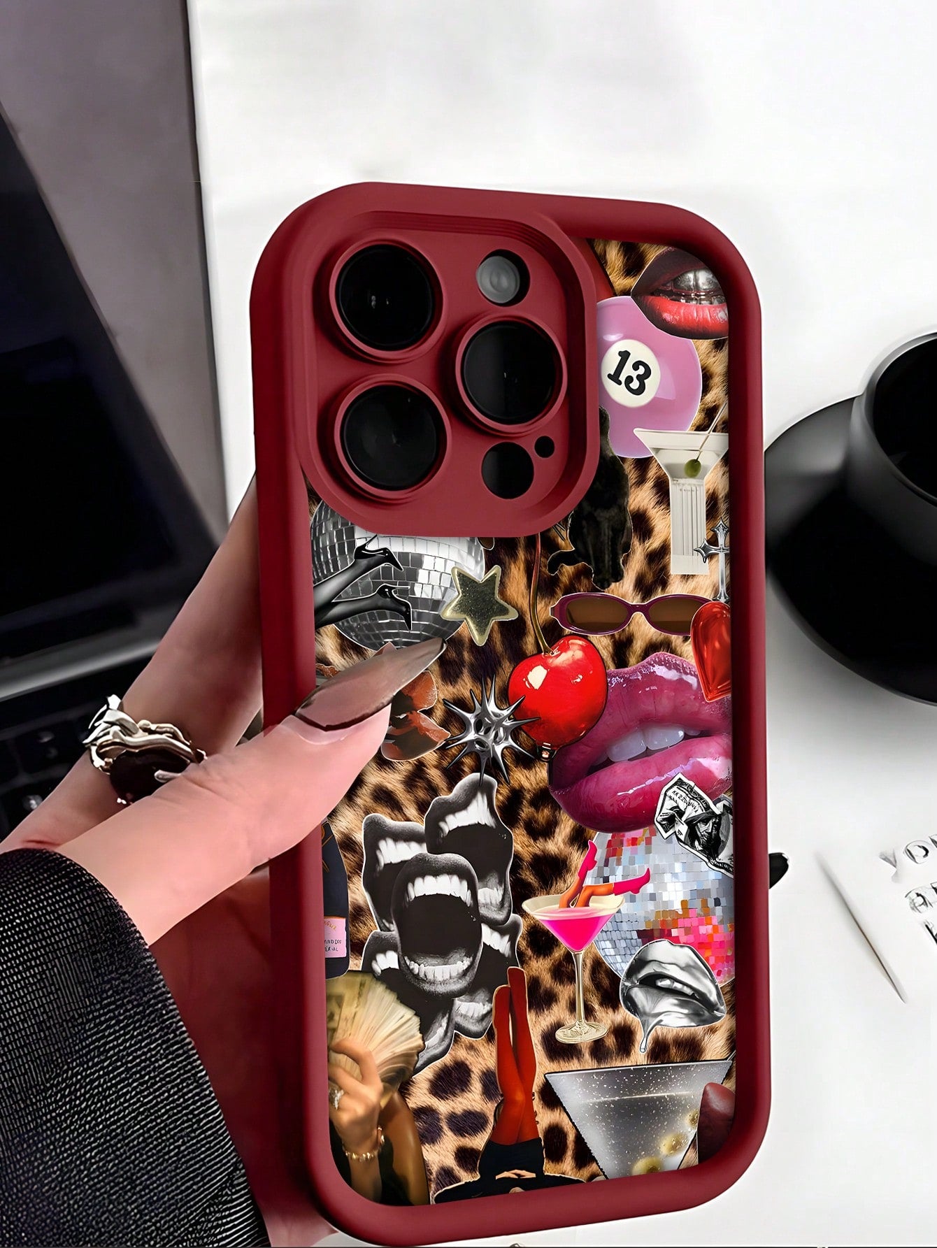 1pc Sweet And Spicy Leopard & Lip Print Shockproof Anti-Slip Soft TPU Phone Case For IPhone