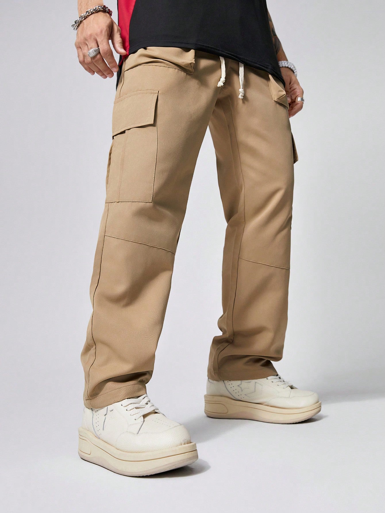 Men's Casual Solid Color Drawstring Waist Cargo Pants