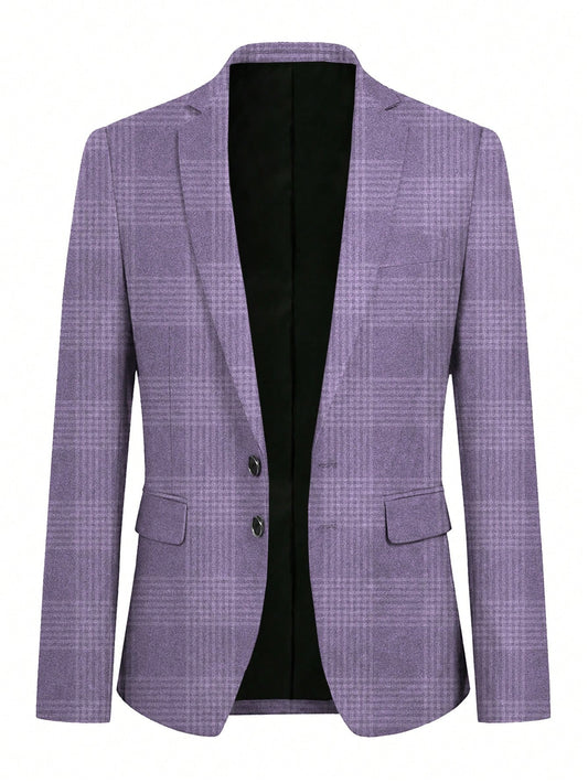 Spring/Summer Men's Casual Suit Jacket, Plaid Suit Blazer For Young Adults