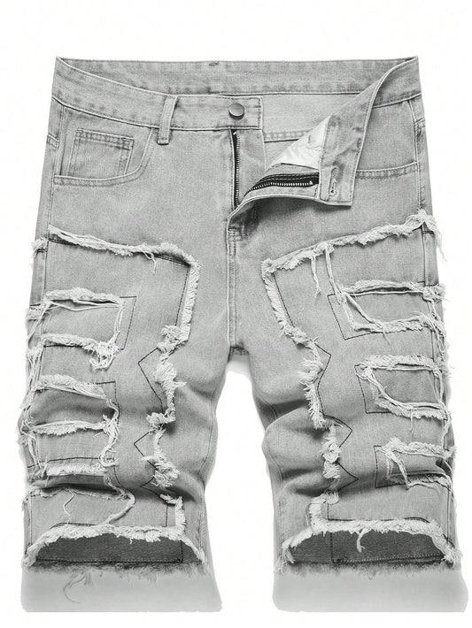 Teen Boy Fashionable Creative Fringed Denim Shorts