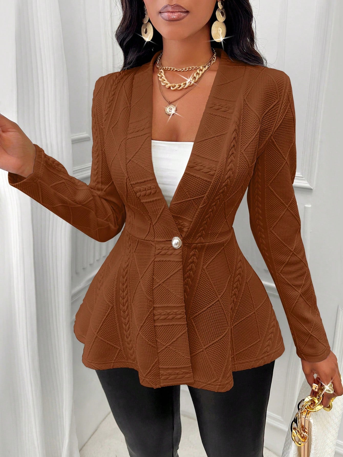 Women's Textured Fabric Single-button Jacket