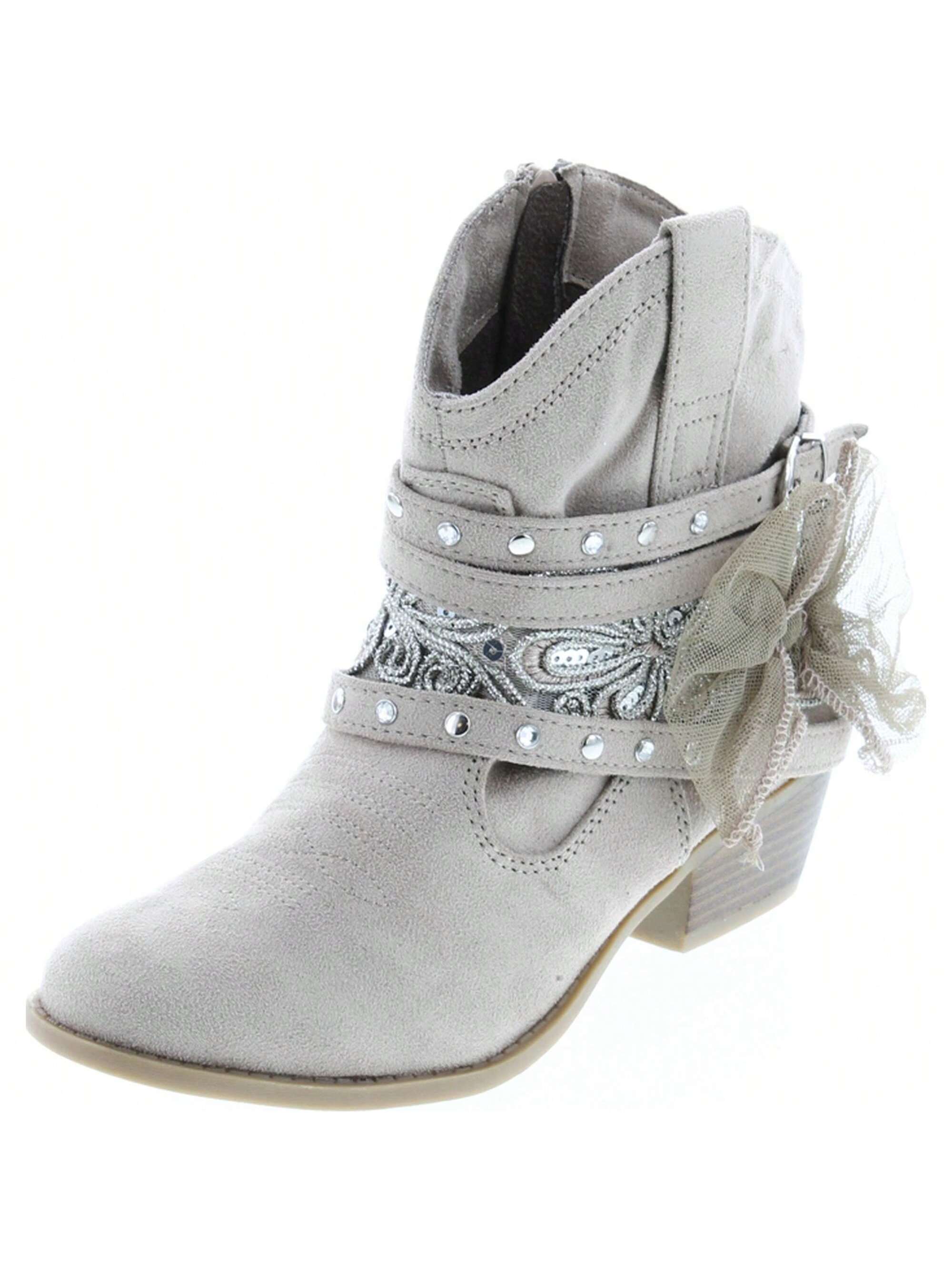 Women's Lace Detail Studded Harness Ankle Bootie