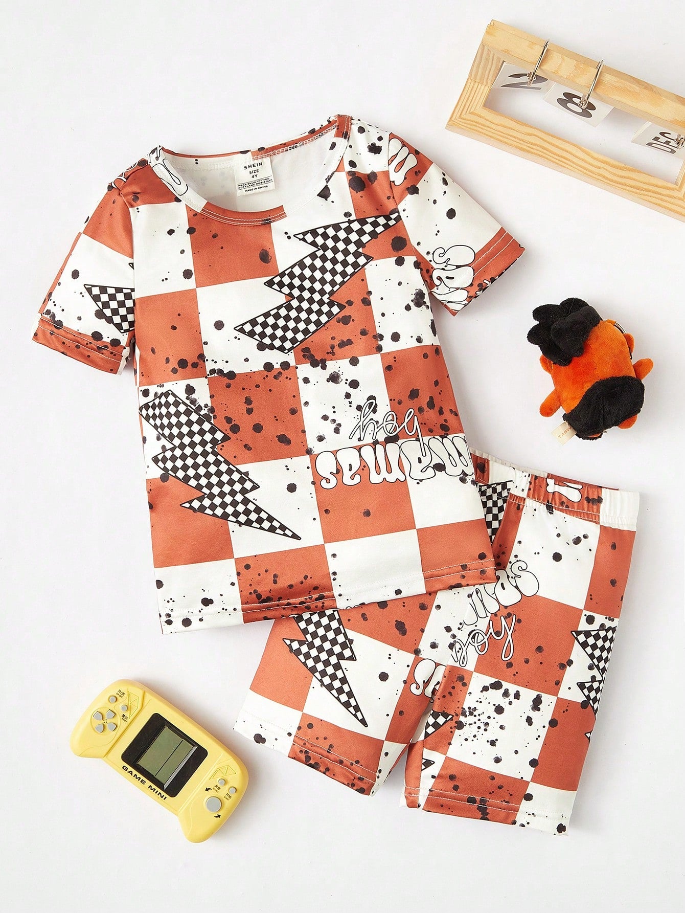 Boys' Simple And Fashionable Printed Shorts And Short Sleeve Two-Piece Tight Fit Homewear