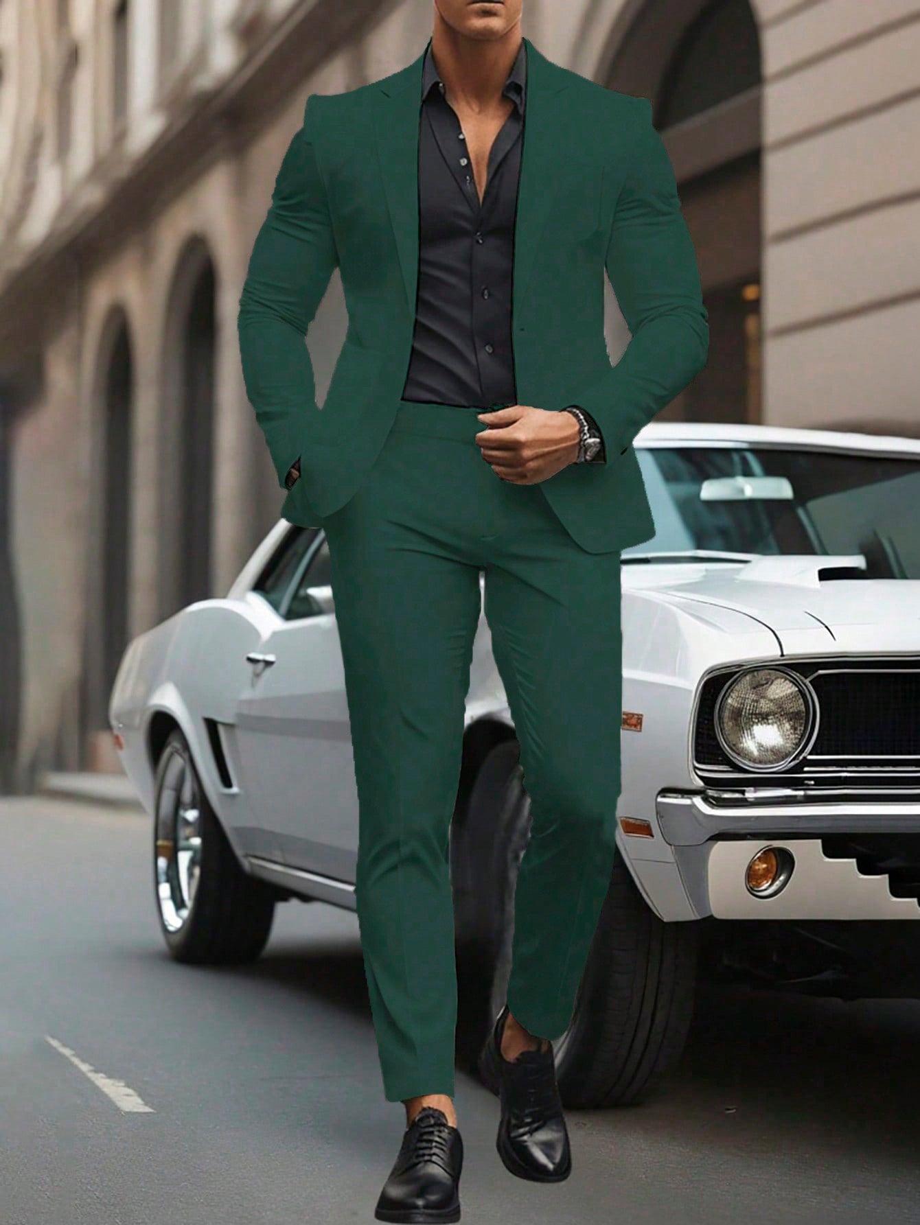 Men Solid Color Suit Jacket And Pants Set Suit