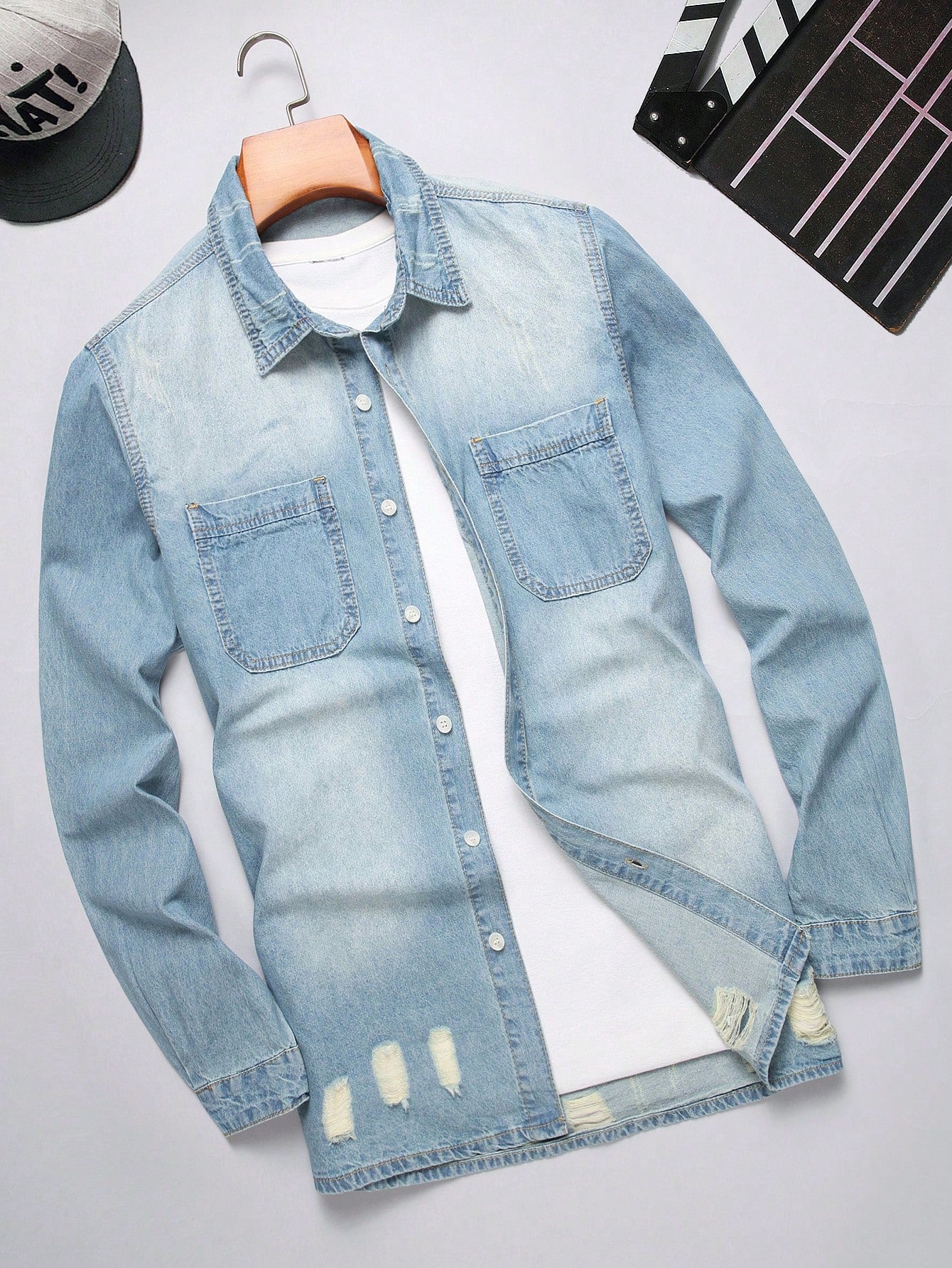 Men's Simple Solid Color Daily Denim Shirt