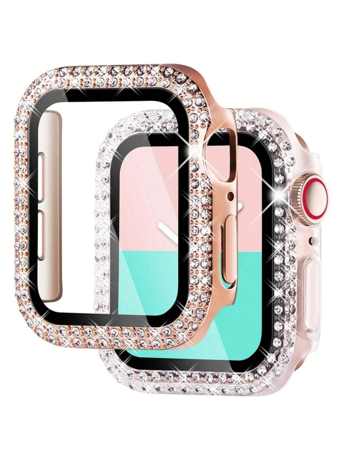 1PC Rose Gold Diamond Cover Compatible With Apple Watch Case 45mm 41mm 44mm 40mm 44 Mm Tempered Glass Bumper Screen Protector Apple Watch Series 9 7 SE 6 8 5