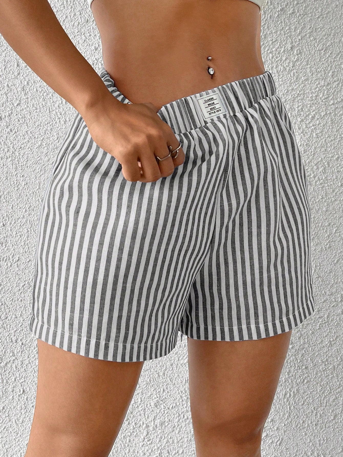 Blue Striped Woven Women Shorts