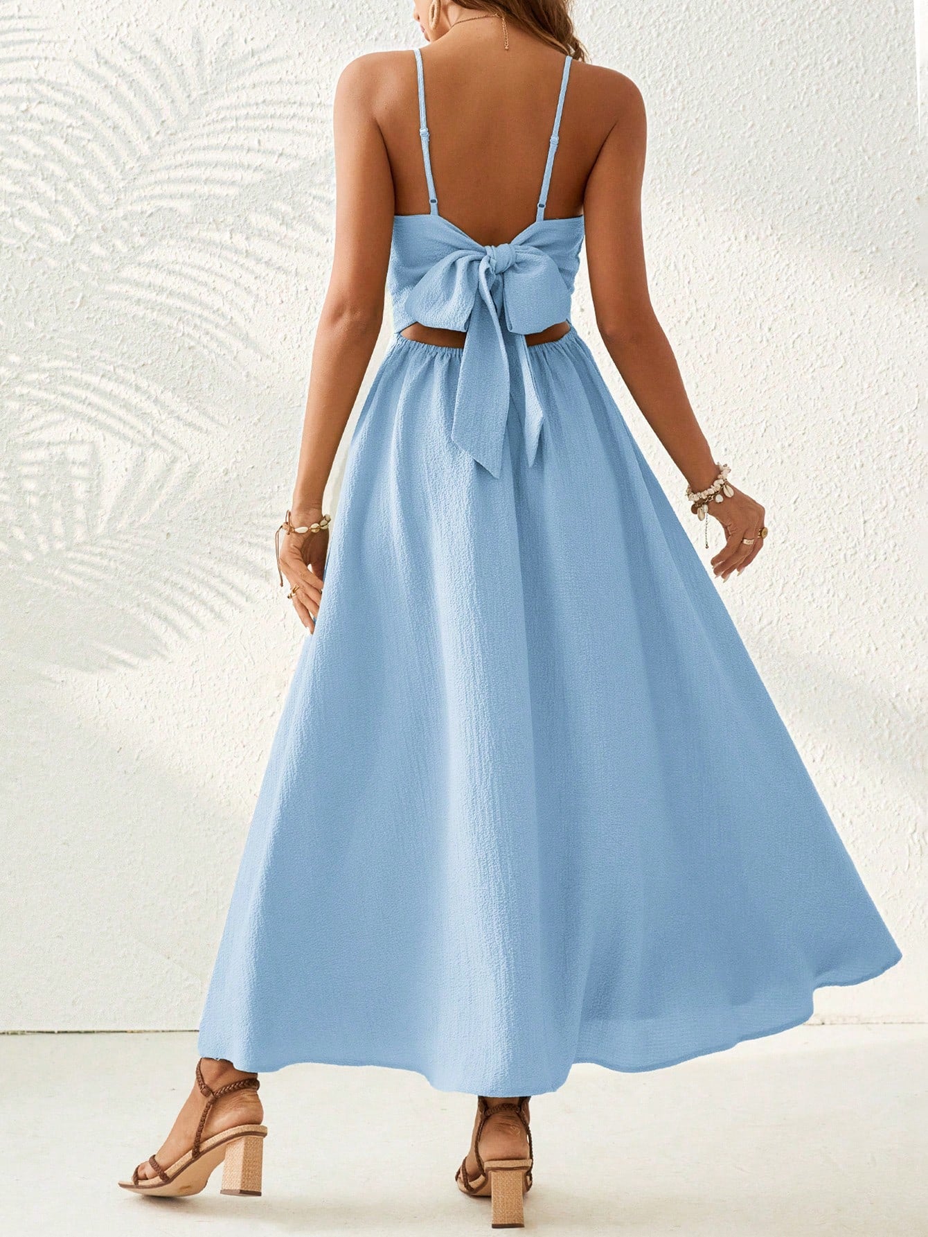 Solid Color Hollow Out Backless Tie-Up Vacation Wedding Women Dresses