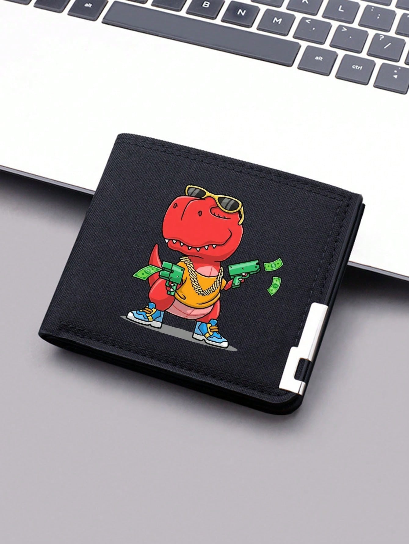 New Arrival Dinosaur Pattern Printed Canvas Bifold Wallet, Credit Card Holder, Lightweight Portable Multi-Card Slot Short Wallet