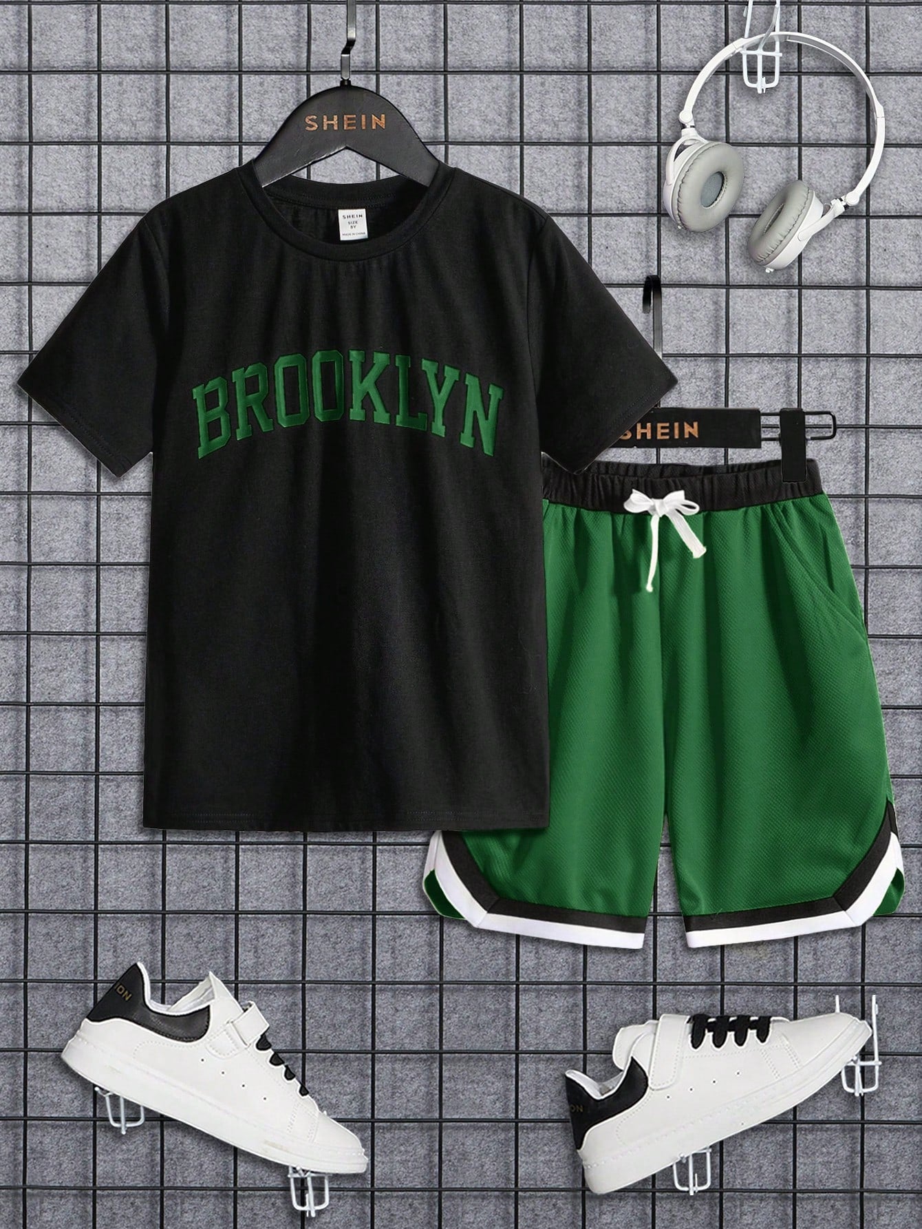 Teen Boys' Casual Loose Fit Short Sleeve T-Shirt With Letter Print And Color-Block Mesh Shorts Knitted Sportswear Set