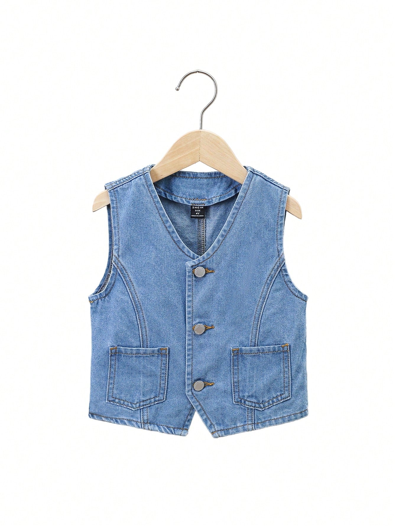 Young Boy Casual Fashionable Loose And Comfortable Real Pocket And Front Button Design Sleeveless Moderate Thickness Denim Waistcoat For Boys Summer Outfits And Vacation