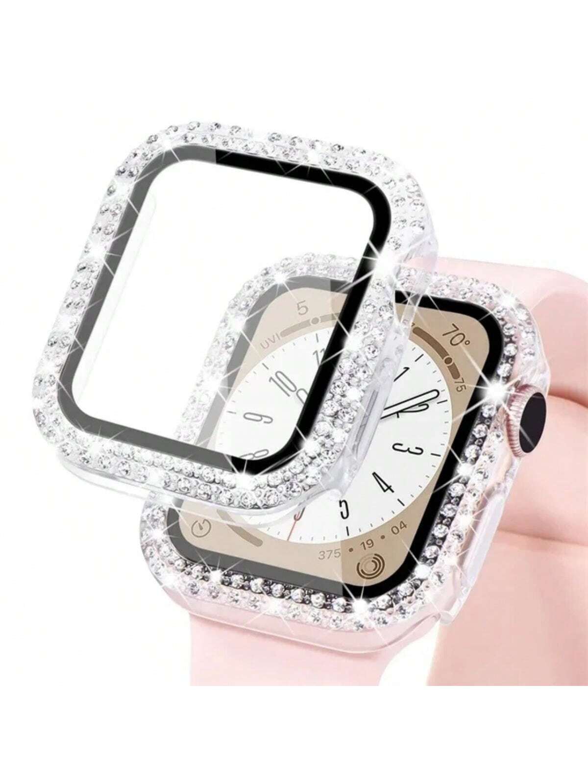 1PC Rose Gold Diamond Cover Compatible With Apple Watch Case 45mm 41mm 44mm 40mm 44 Mm Tempered Glass Bumper Screen Protector Apple Watch Series 9 7 SE 6 8 5