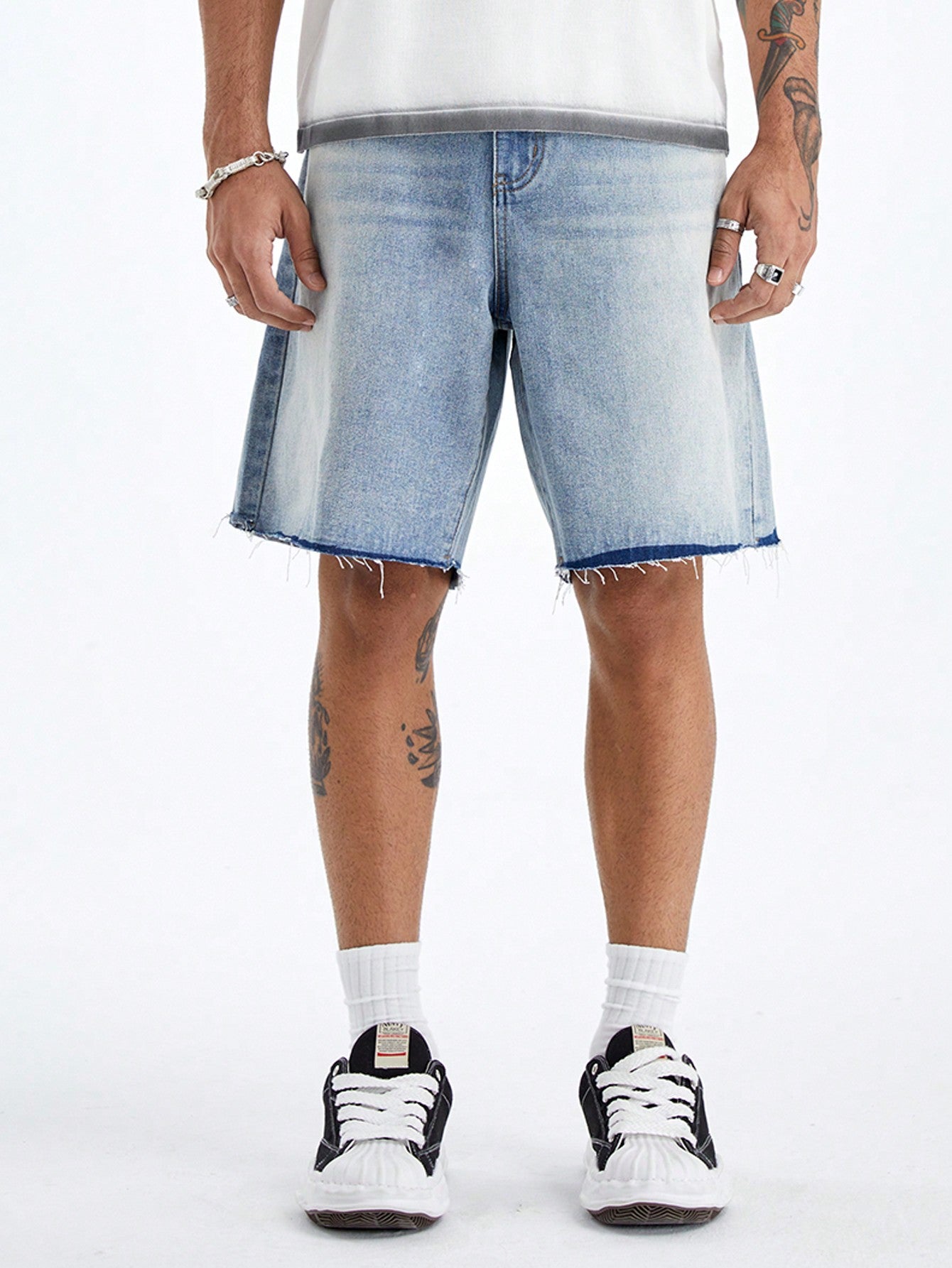 Men's Bermuda Patchwork Frayed Casual Loose Denim Shorts