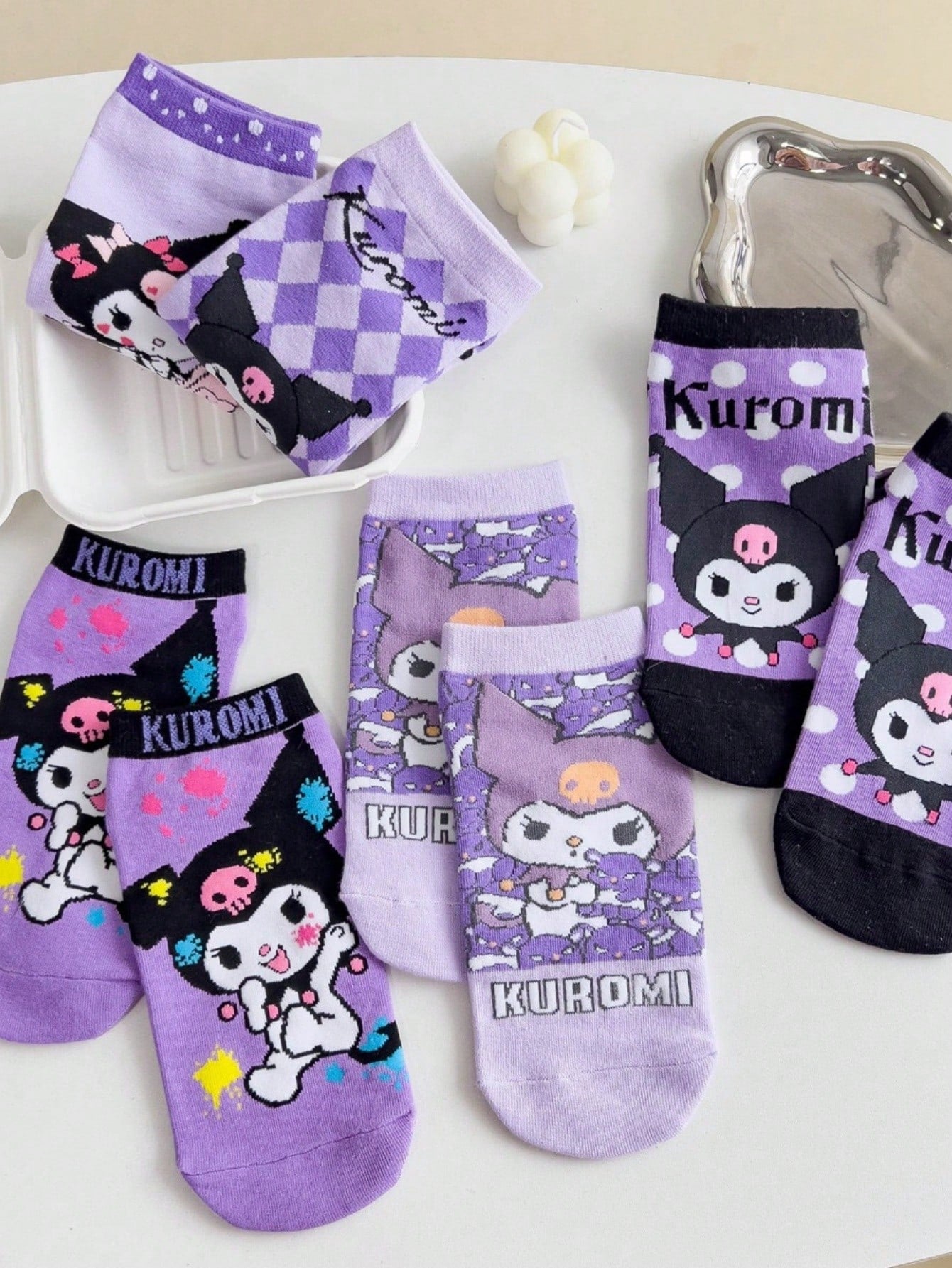 4 Pairs Cartoon Cute Short Socks For Children, Purple Color Matching, Spring/Summer Fashionable Boat Socks