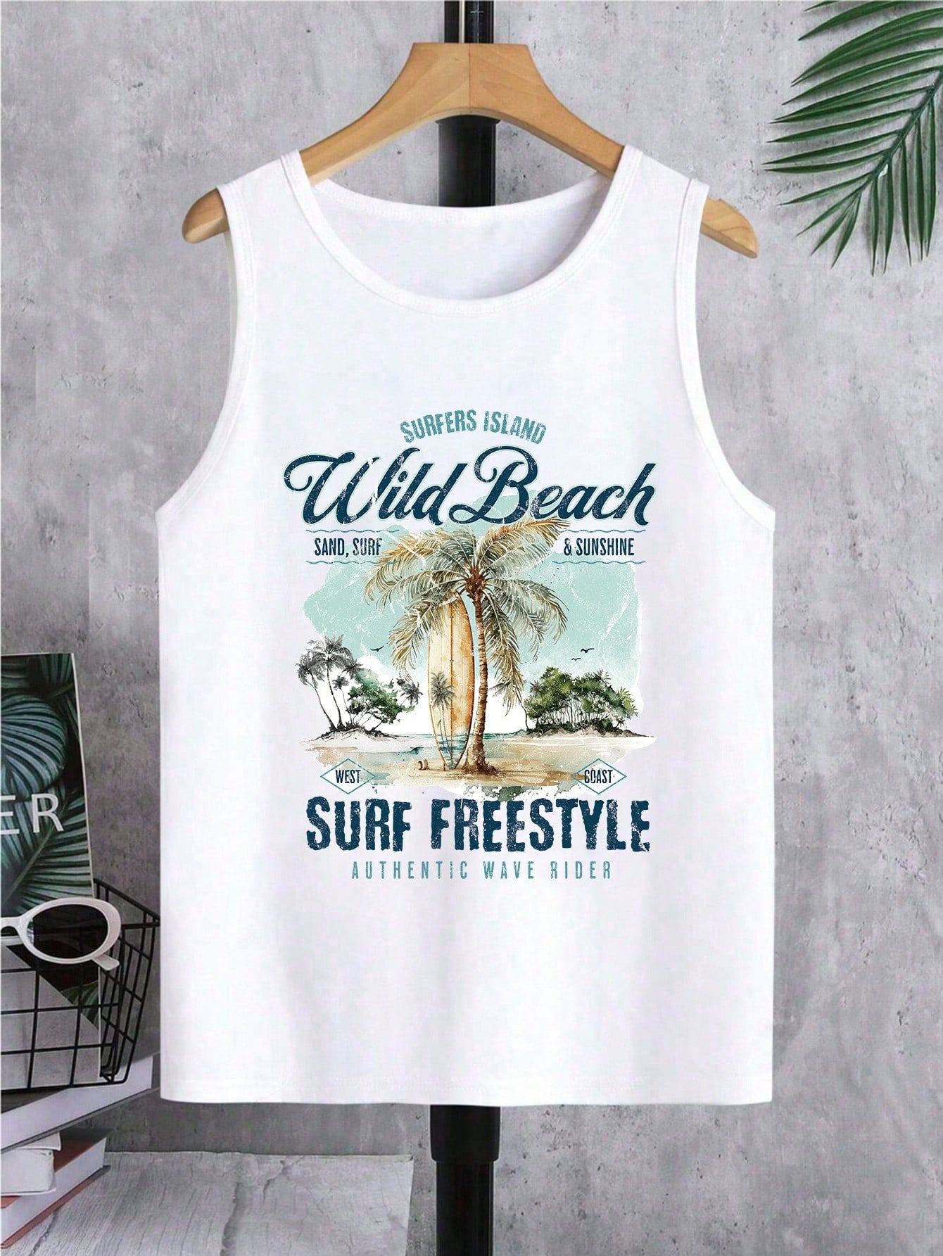 Tween Boy Summer Casual Coconut Tree Printed Round Neck Tank Top