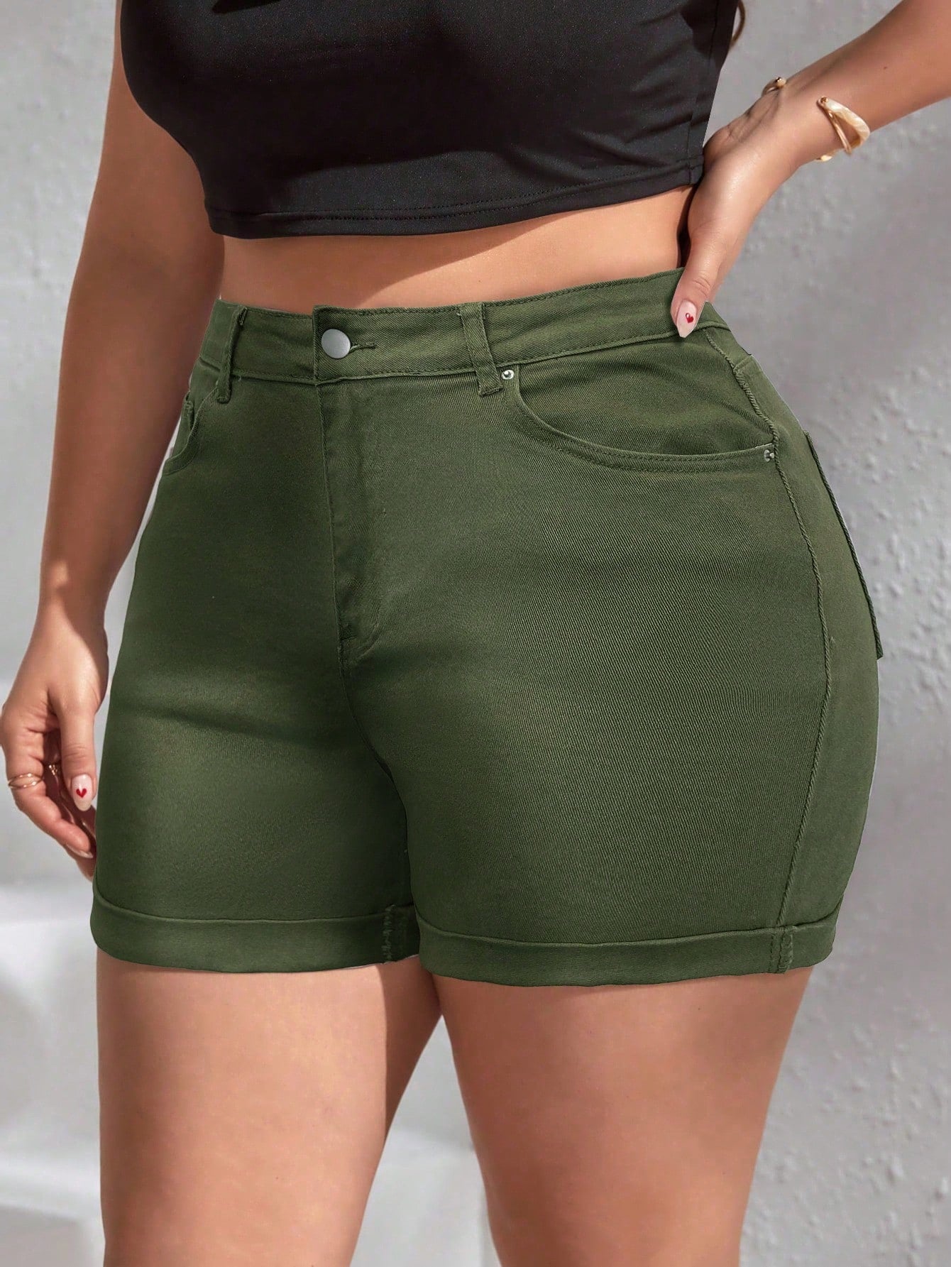 Frenchy Plus Size Summer Casual Solid Color Slim Fit Denim Shorts