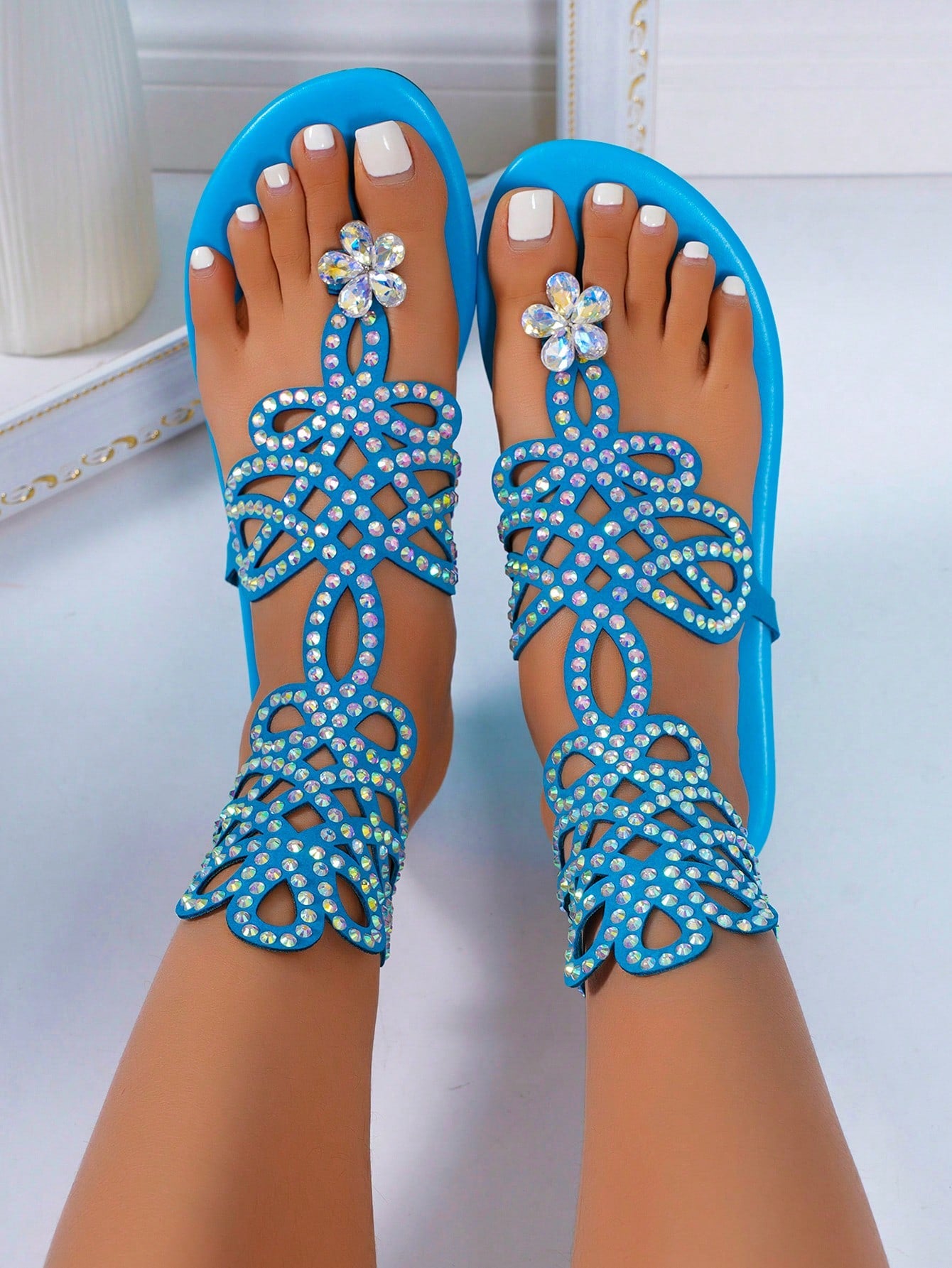 2024 New Trendy Cross-Border Rhinestone Beach Flip Flops, Sexy, Comfortable, All-Match And Open-Toe Summer Sandals