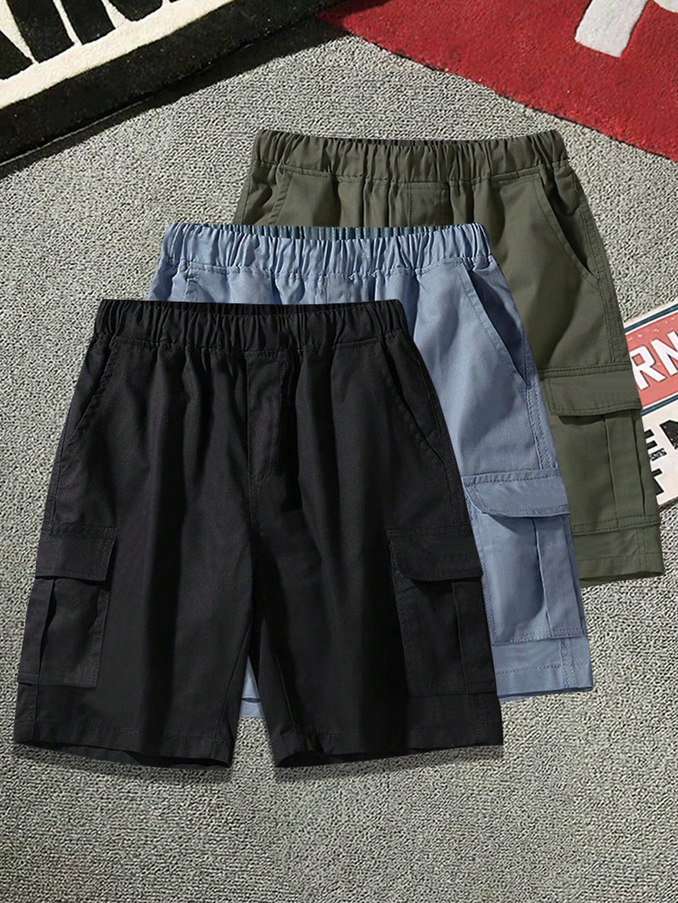 3pcs Teen Boy Sporty Casual Fit Multi Pocket Cool Casual Shorts, Outdoor Cargo Shorts For Spring & Summer