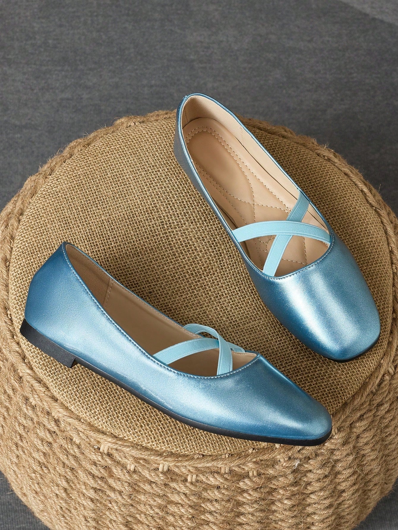 Women's Fashion Shallow Mouth Square Toe Slip-On Flats In Light Blue Color For Spring, Summer, And Autumn, Suitable For Outdoor Leisure Activities, Featuring High-End Comfort And Versatility