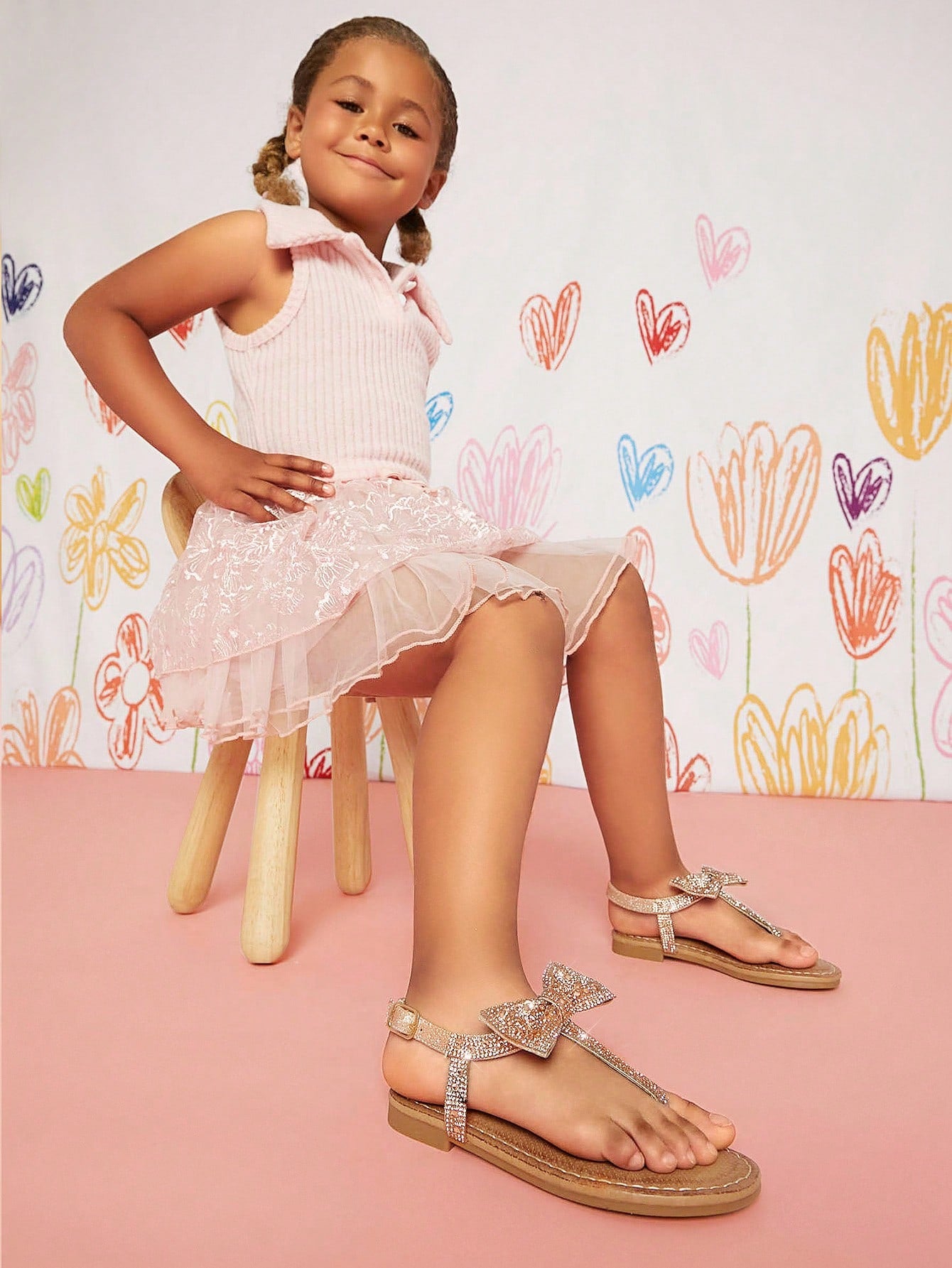 Mini mi Girls Super Cute White Pearl T-Strap Sandal With Bow Detail - Graceful And Elegant Addition To Any Wardrobe