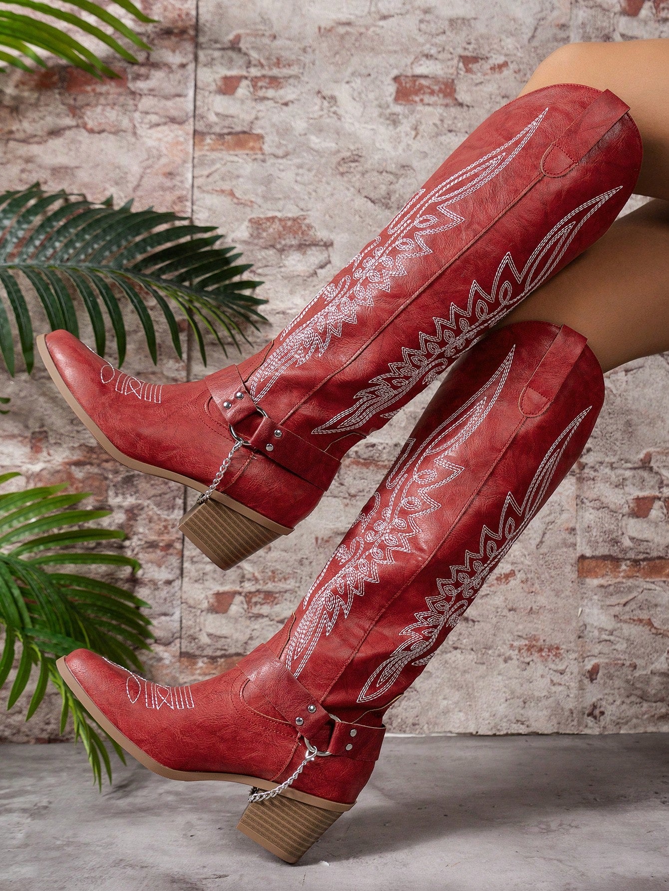 2024 Spring Autumn New Plus Size Women Outdoor Fashionable Knee-High Embroidered Western Cowboy Boots