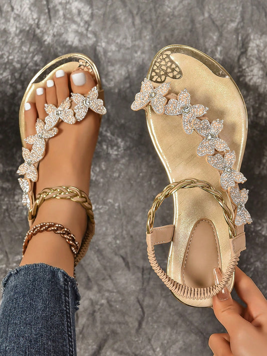 Butterfly Slip-On Rhinestone Casual Fashionable Flat Sandals