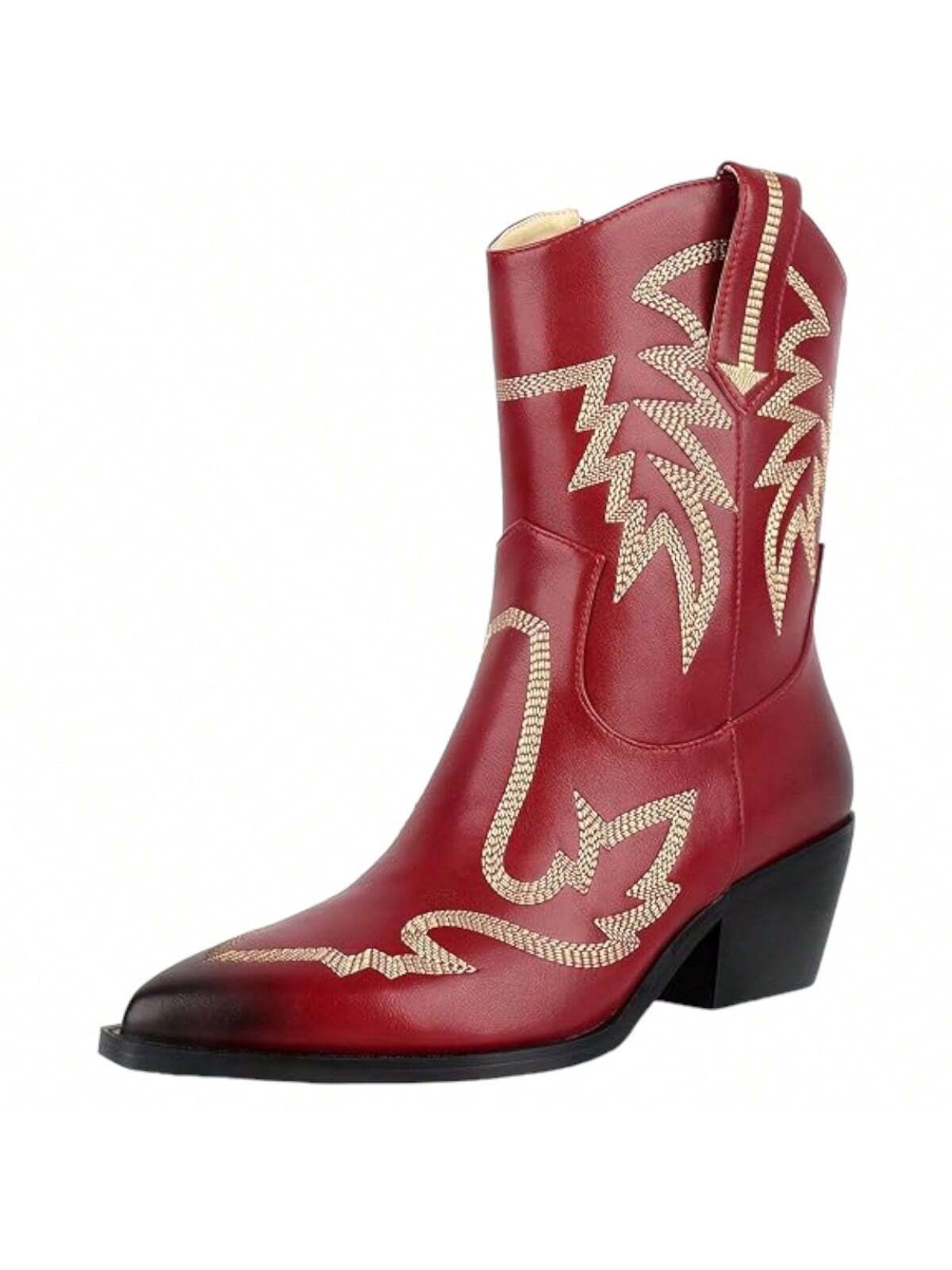 Women's Cowboy Boots With Side Zippers And Block Heels